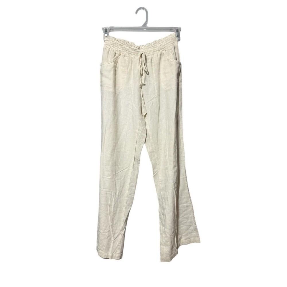 By And By Linen Pants Coastal Minimalist Drawstring Lounge L